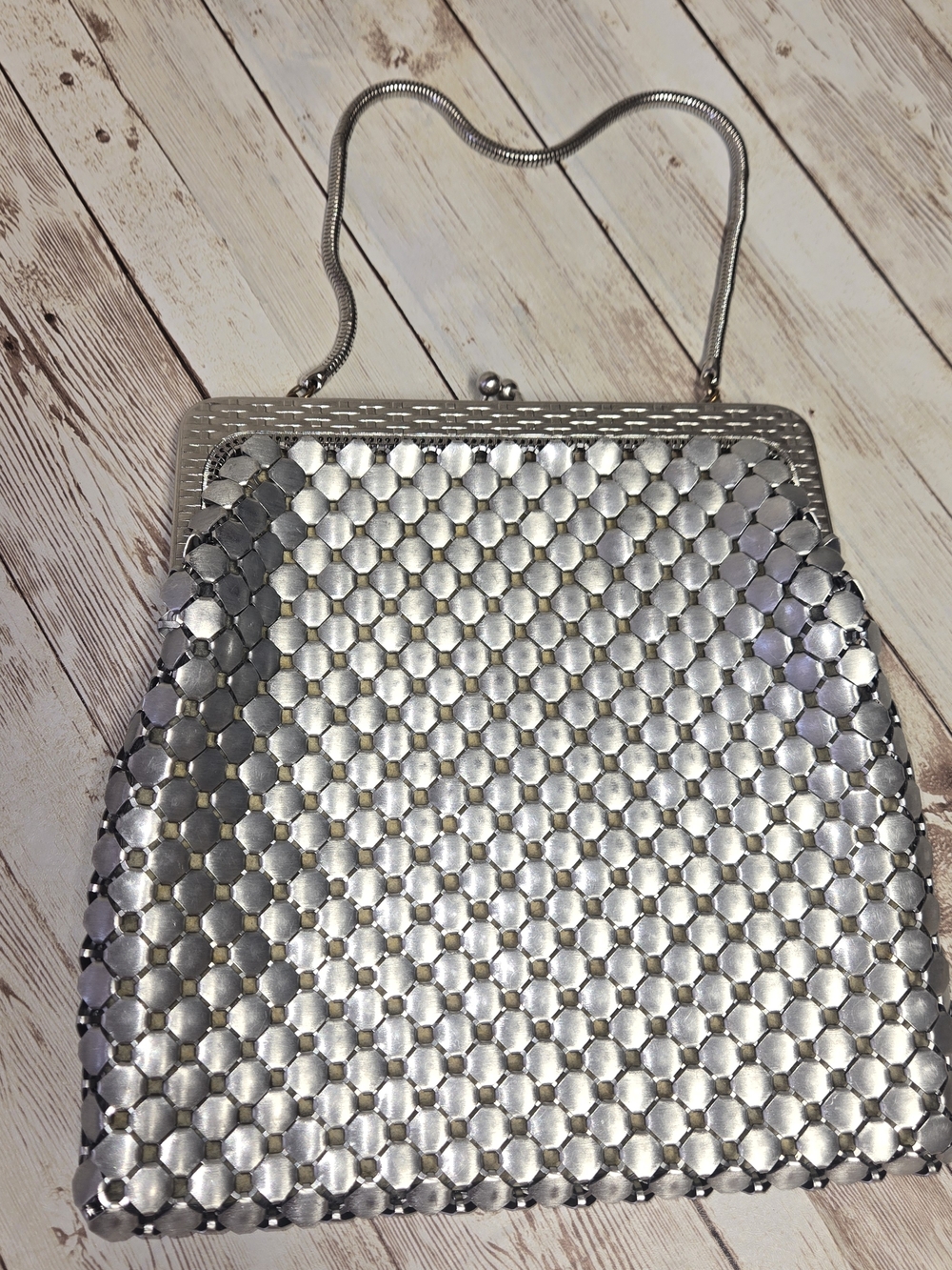 Vintage Whiting & Davis Silver Mesh Evening Bag Metal Frame USA Made